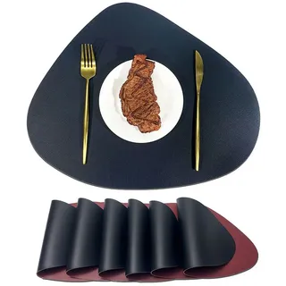 BYSURE Platzset, (6-St), Tischsets Abwaschbar Doppelseitigen rutschfest Kunstleder Lederoptik rot|schwarz