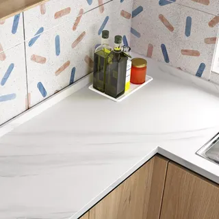 Livelynine Folie Arbeitsplatte Küche Marmor Weiß Klebefolie Küche Möbel Schrank Küchenrückwand 40CMx5M Abwaschbare Mamor Folie für Möbel Esstisch Hellgrau Selbstklebende Tapete Marmoroptik Badezimmer