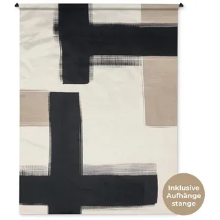 MuchoWow Wandteppich Schwarz - Abstrakt - Japanisch, Rechteckig, Höhe: 3 mm, Wandtuch für Wohnzimmer, Schlafzimmer, 150x200 cm beige|schwarz Rechteckig | 150 cm x 200 cm x 3 mm