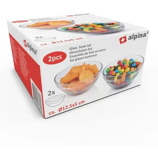 Alpina Schüssel Dessertschalen Set Glas ca. 12,5 cm Salatschüsseln 2tlg., Glas weiß