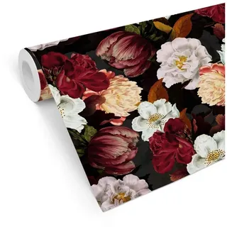 K&L Wall Art Mustertapete Vintage Blumentapete Barock Pfingstrosen Vliestapete Büro Mustertapete, Blumenstrauß Tapete rot 0.48 m x 10.08 m