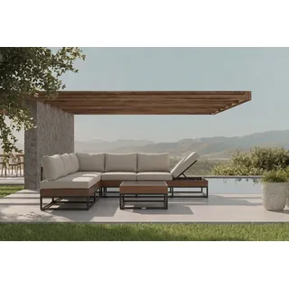 OUTFLEXX Taro Lounge-Liegen-Set, naturbelassen/anthrazit, Aluminium/Quick-Dry-Foam, verstellbare Liegen, inkl. Beistelltisch