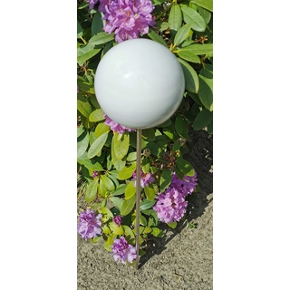 Rosenkugel 15 cm Edelstahl weiß poliert mit Stab 80 cm Gartenstecker Dekokugel Dekorationskugel Kugel