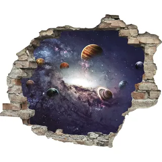 Wandtattoo QUEENCE "Planeten", bunt, B:60cm H:50cm T:0,1cm, Wandtattoos, Wandtattoo, Wandsticker, Wandbild, selbstklebend, 3D, Wanddurchbruch