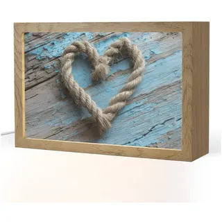 OnlyWow Tischleuchte Lightbox Herz - Seil - Holz - Rustikal, Dimmbar, Farbwechsel, LED, Warmweiß, Kaltweiß, Neutralweiß Einstellbar, Tischlampe, Schreibtischlampe, Desk, Dimmbar, mit Kabel, LED 30 cm x 8 cm x 20 cm