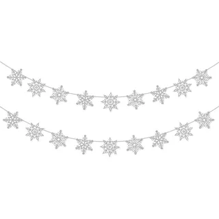 2 Stück Glitzer Winterdeko Girlande, Schneeflocken Deko Flagge, Girlande Weihnachten für Schneeflocken Deko, Weihnachten Deko, Winter Deko (Silber)