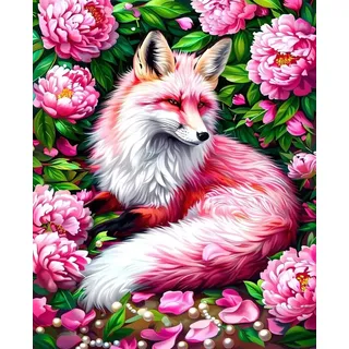 Malen Nach Zahlen Erwachsene Fuchs, Malen Nach Zahlen Kinder ab 7 8 9 10 Mädchen DIY Ölgemälde Leinwand Set, Paint by Numbers Blume Muster mit Pinseln und Acrylfarbe für Wanddeko Geschenk 40x50cm 3-47