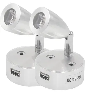 Etomvoop 2 Stück Wohnmobil-Leselampe, 12 V, 3 W, LED, Dimmbar Touch-Nachttisch-Wand-warmes Licht mit USB-Halterung, Aufladen für Wohnwagen, Van, Camper, Wohnmobil, Boot, Yacht, universell (Silber_B)