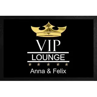 Verlag HE Fußmatte VIP Lounge mit Namen erhältlich in Rot Blau Grau Braun Schwarz Geschenk Einzug Umzug personalisiert Name aussen innen waschbar lustig