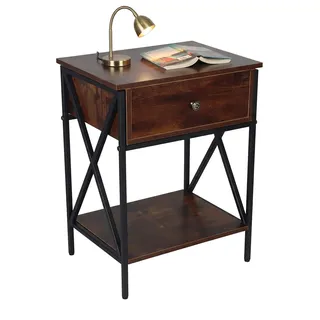 Relaxdays Nachtschrank Industrial 55 x 40 x 30 cm Dunkelbraun/Schwarz