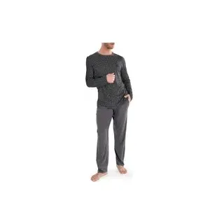 HOM Herren Pyjama grau Jersey-Baumwolle Gemustert,unifarben, grau, Herbst/Winter 2025/2026