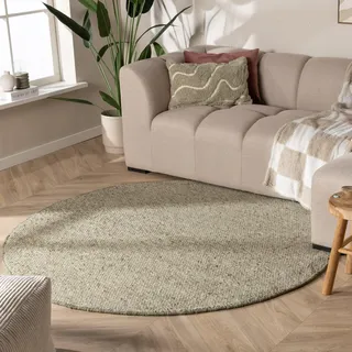 FRAAI | Home & Living Wollteppich Rund - Feline Olivgrün Ø 200 cm - Wolle - Flachgewebe - Einfarbig - Modern, Skandinavisch - Wohnzimmer, Esszimmer, Schlafzimmer