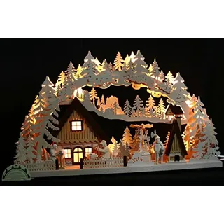 3D LED Schwibbogen 72cm mit Räucherhaus und elektrischer Pyramide Handarbeit aus dem Erzgebirge