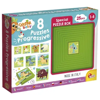 Liscianigiochi - Set mit 8 Progressiven Puzzles - Tiere Auf Dem Bauernhof - Pädagogisches und Lustiges Spiel - Puzzle-Box - 25 Stück - Für Kinder ab 1 Jahr - Carotina Baby