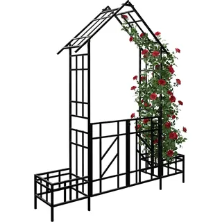 Relaxdays Rosenbogen mit Tür 247 x 204 x 43 cm Schwarz