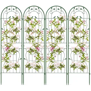 RELAX4LIFE Rankgitter 4er Set, Rankzaun Metall, Garten Spalier zum Stecken, Gartendeko Rosengitter Gartenzaun, Rankhilfe für Rosen Blumen Kletterpflanzen (180 x 50 cm,Grün)