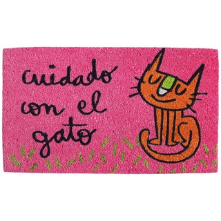 Laroom Fußmatte mit Katze, Jute und Rutschfester Unterseite, Rosa, 40 x 70 cm
