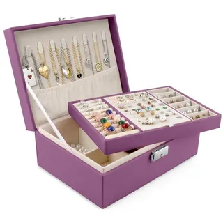 LuxusKollektion Schmuckkasten Schmuckkästchen Damen Leder groß Schmuckschatulle grün violett