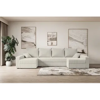 altdecor Ecksofa U-Form mit Schlaffunktion 3-Sitzer Creme/Weiß