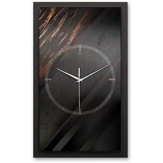 Kreative Feder 3D Designer-Wanduhr Black & Bronze in modernem Metallic-Look 50x30cm rechteckig analog lautlos ohne Ticken (Black & Bronze, leises Quarzuhrwerk)