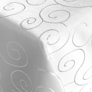 Tischdecke Hochwertig Tischdecken Stofftischdecke Tischtuch Ornamente Weisse Tafeldecke Bügelarm Seidenglanz schnelltrocknend Bügelfrei (Weiss, Eckig 130x220cm)
