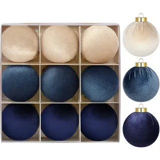 Starrylights Weihnachtskugel-set – Samtkugeln In Marineblau Und Beige