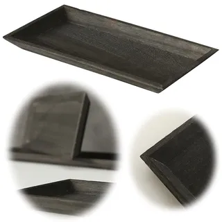 LS-LebenStil Holz Deko-Tablett Schwarz 30x16cm Serviertablett Teelichthalter Kerzen-Teller Schale Kerzenschale Deko Rechteckig Holzschale Holztablett Dekoschale Tablett Schlüsselschale