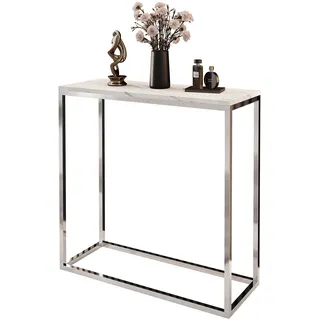 Lookway Konsolentisch MODERN LEVANTO – Marmoroptik Tischplatte, Chrom Gestell, Moderner Beistelltisch oder Flurtisch, 80/100 cm breit (Breite: 80 cm)