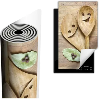 TMK ArtDeko Herdabdeckplatte Ceranfeld abdeckung Aufrollbare Matte für Induktion Einteilig 30x52 cm, Holz Löffel