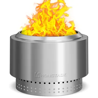 HongTaok 50 cm Rauchfreie Feuerschale Edelstahl, Feuerschalen für den Garten, Feuerstelle Outdoor Camping Fire Pit, Abnehmbare Ascheplatte, mit Schürhaken & wasserdichte Tasche, Silber