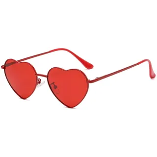 WDZAYXC Polarisierte Herz geformte Sonnenbrille für Damen Vintage Metallrahmen Nette Gläser für Party und Festival (Rot/Rot)