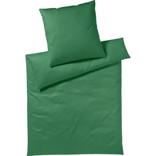 Bettwäsche YES FOR BED "Pure & Simple Uni in Gr. 135x200, 155x220 oder 200x200 cm" Gr. B/L: 135 cm x 200 cm (1 St.), B/L: 80 cm x 80 cm (1 St.), Mako-Satin, grün (dunkelgrün) Bettwäsche 135x200 cm aus Baumwolle, zeitlose mit seidigem Glanz