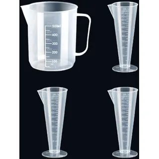 Galenecx 4 Stück Messbecher Kunststoff, Präzisions Messbecher mit Waage | 100ml, 500ml Transparent Measuring Cup Klein Mit Griff, für Küchenbacken und Laboranwendungen (Transparent)