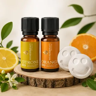 Kids Aroma Set „Citrus Balance“ / Bio Zitronenöl & Orangenöl mit 2 Duftsteinen / 100% naturreine ätherische Öle – sanfter Raumduft für Kinderzimmer & Zuhause
