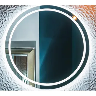 BD ART - Wandspiegel - Badspiegel - Rund Ø70 cm - mit LED Beleuchtung - Lichtfarbe Kaltweiß 4200K, IP44 - mit Sandstrahlen - Spiegel Groß - Badezimmerspiegel - (Luna Plus_rund, Ø 70 cm)