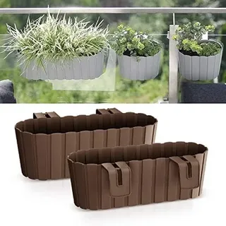 Blumenkasten Balkonkasten Blumentopf Geländerkasten Geländer Balkontopf Pflanzentopf Holzbrett Design Brett-Optik (400 Braun)