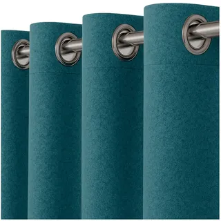 heimtexland Filz Thermovorhang Blickdicht abdunkelnd isolierend HxB 245x135 cm Kälteschutz Sonnenschutz Gardine Energiesparend Schalldämpfung Deko Vorhang Woll-Charakter Typ921 Petrol-Silber Ösen