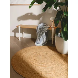 benuta Pure Jute Teppich Jutta - Natur rund 160 cm - Handgewebter Wohnzimmerteppich - Natürliches Boho Design - Für Fußbodenheizung geeignet