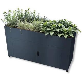 Metzler Hochbeet für den Garten mit Stauraum – Pulverbeschichteter Stahl in Anthrazit RAL 7016 | Witterungsbeständiges Metall-Gartenbeet, Pflanzenbeet, Blumenhochbeet | 160 x 85 x 50 cm