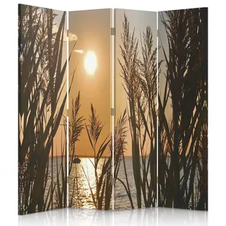 Feeby Paravent Sonnenuntergang 145x180 cm 4 Teilig Modern Design einseitig Raumteiler Wandschirme Foto Trennwand Raumtrenner Sichtschutz Spanische Wand auf Leinwand Bedruckt Gold Orange