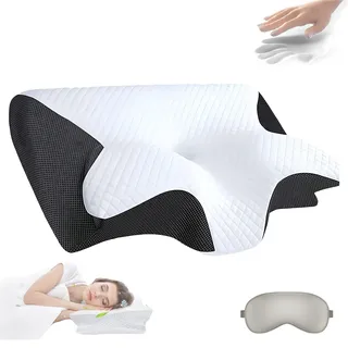 Yagerod Orthopädisches Nackenkisse, Ergonomisches Memory Foam Kissen für Nackenstütze und Entlastung – Cervical Pillow für Seitenschläfer, Rückenschläfer & Bauchschläfer(Schwarz)