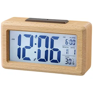 AIBISTAR Wecker Funkwecker mit Digitaler Temperatur Wecker,für Nachttisch,Holz Optik mit Lichtsensor und Schlummerfunktion großes Display große Zahlen