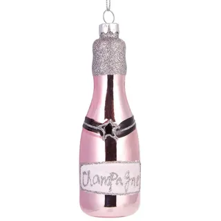 BRUBAKER Christbaumschmuck Mundgeblasene Weihnachtskugel Champagner Rosé, Weihnachtsdekoration aus Glas, handbemalt - Lustige Weihnachtskugel rosa|schwarz