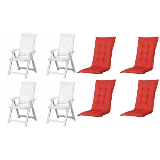 PROGARDEN Tampa Klappsessel 60 x 61 x 109 cm weiß inkl. 4 x Auflage rot
