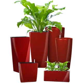 Pflanzwerk® ÖKOSYSTEM Pflanzkübel TUB - Blumentöpfe Übertöpfe mit BEWÄSSERUNGSSYSTEM - 32x56x28cm Shiny ROT *Indoor & Outdoor Blumenkübel* *UV-Schutz* *Premium Markenqualität*
