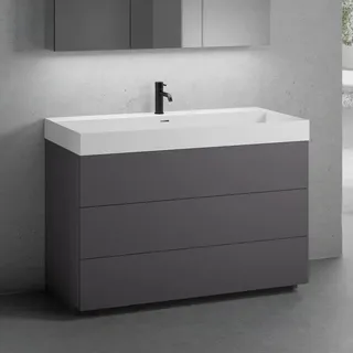 Neoro n50 Unterschrank B: 120 cm mit 3 Auszügen, Waschtisch mit 1 Hahnloch weiß matt,, BN0140WM+BN0454GR