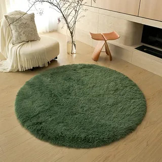 Jyswx Shaggy Teppich Rund Wohnzimmer - Hochflor Flauschig Teppiche Waschbar - Moderner Langflor Teppich für Wohnzimmer, Schlafzimmer, Kinderzimmer, Durchmesser: 160 cm, Farbe: Dunkelgrün