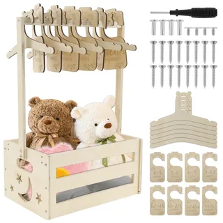 Holz Babykorb Geschenk mit Griff Babyparty Schrank Geschenk Korb Neugeborene Baby Dusche, Baby Shower Wäschekorb für Geburtstage Babypartys Weihnachten Neue Eltern(D)