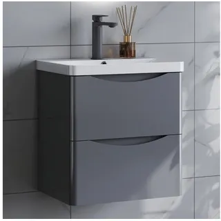 duschspa Waschtisch Waschbecken mit Unterschrank Waschtischunterschrank Smiley, Badmöbel in Breite 50/60/80/90/100 cm grau 51 cm x 54 cm x 35 cm