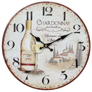 Linoows Uhr Wanduhr mit Weißwein Motiv, Landhaus Küchenuhr (Mediterrane Kneipen Uhr 28 cm) bunt